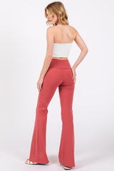 Mauve Fold-Over Waistband Flared Leggings