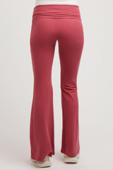 Mauve Fold-Over Waistband Flared Maternity Leggings