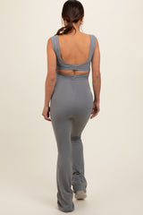 Heather Grey Open Back Ruched Sleeveless Maternity Jumpsuit