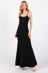 Black Sleeveless Ribbed Maxi Dress