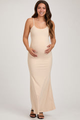 Cream Sleeveless Ribbed Maternity Maxi Dress