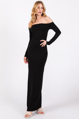 Black Off Shoulder Long Sleeve Maternity Maxi Dress