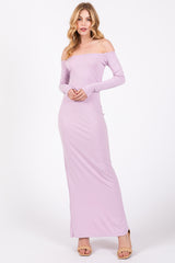 Lavender Off Shoulder Long Sleeve Maxi Dress