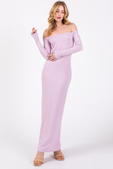 Lavender Off Shoulder Long Sleeve Maxi Dress
