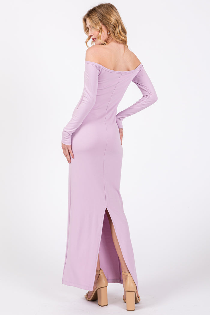 Lavender Off Shoulder Long Sleeve Maxi Dress
