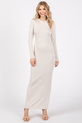 Cream Long Sleeve Fitted Maxi Dress