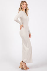 Cream Long Sleeve Fitted Maxi Dress