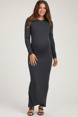 Charcoal Long Sleeve Fitted Maternity Maxi Dress