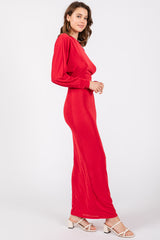 Red Long Sleeve Open Back Maxi Dress