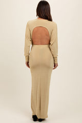 Gold Long Sleeve Open Back Maternity Maxi Dress