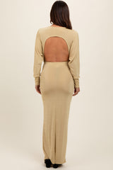 Gold Long Sleeve Open Back Maternity Maxi Dress