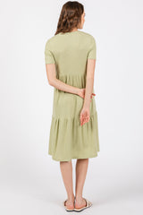 Light Olive Ribbed Tiered Midi Dress