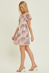 Cream Chiffon Floral Back Tie Dress