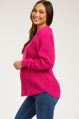 Fuchsia Waffle Knit Round Hem Maternity Sweater