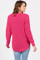 Fuchsia Waffle Knit Round Hem Sweater