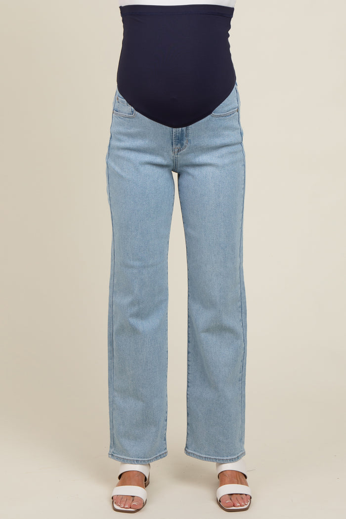 Light Blue Relaxed Straight Leg Maternity Jeans