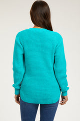 Turquoise Waffle Knit Round Hem Maternity Sweater