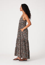 Black Printed Tiered Maxi Dress