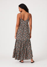 Black Printed Tiered Maxi Dress