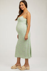 Lime Floral Sleeveless Maternity Midi Dress