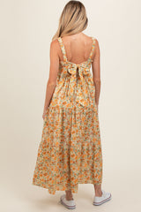 Yellow Floral Square Neck Cut Out Back Tiered Maternity Maxi Dress