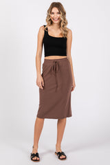 Brown Drawstring Midi Skirt