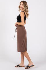 Brown Drawstring Midi Skirt