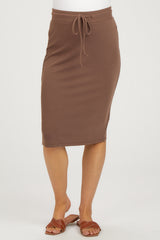 Brown Drawstring Maternity Midi Skirt