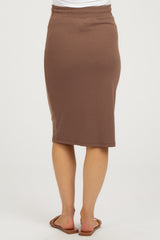 Brown Drawstring Maternity Midi Skirt