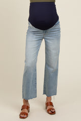 Light Blue Distressed Hem Maternity Straight Leg Jeans