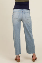 Light Blue Distressed Hem Maternity Straight Leg Jeans