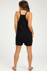 Black Basic V-Neck Maternity Romper