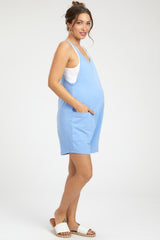 Blue Basic V-Neck Maternity Romper