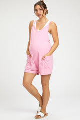 Pink Basic V-Neck Maternity Romper