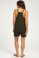 Olive Basic V-Neck Maternity Romper