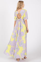 Lavender Floral Back Cutout Maxi Dress