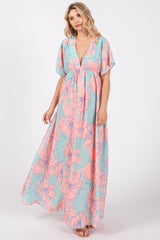 Salmon Floral Back Cutout Maxi Dress