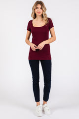 Burgundy Square Neck Short Sleeve Top