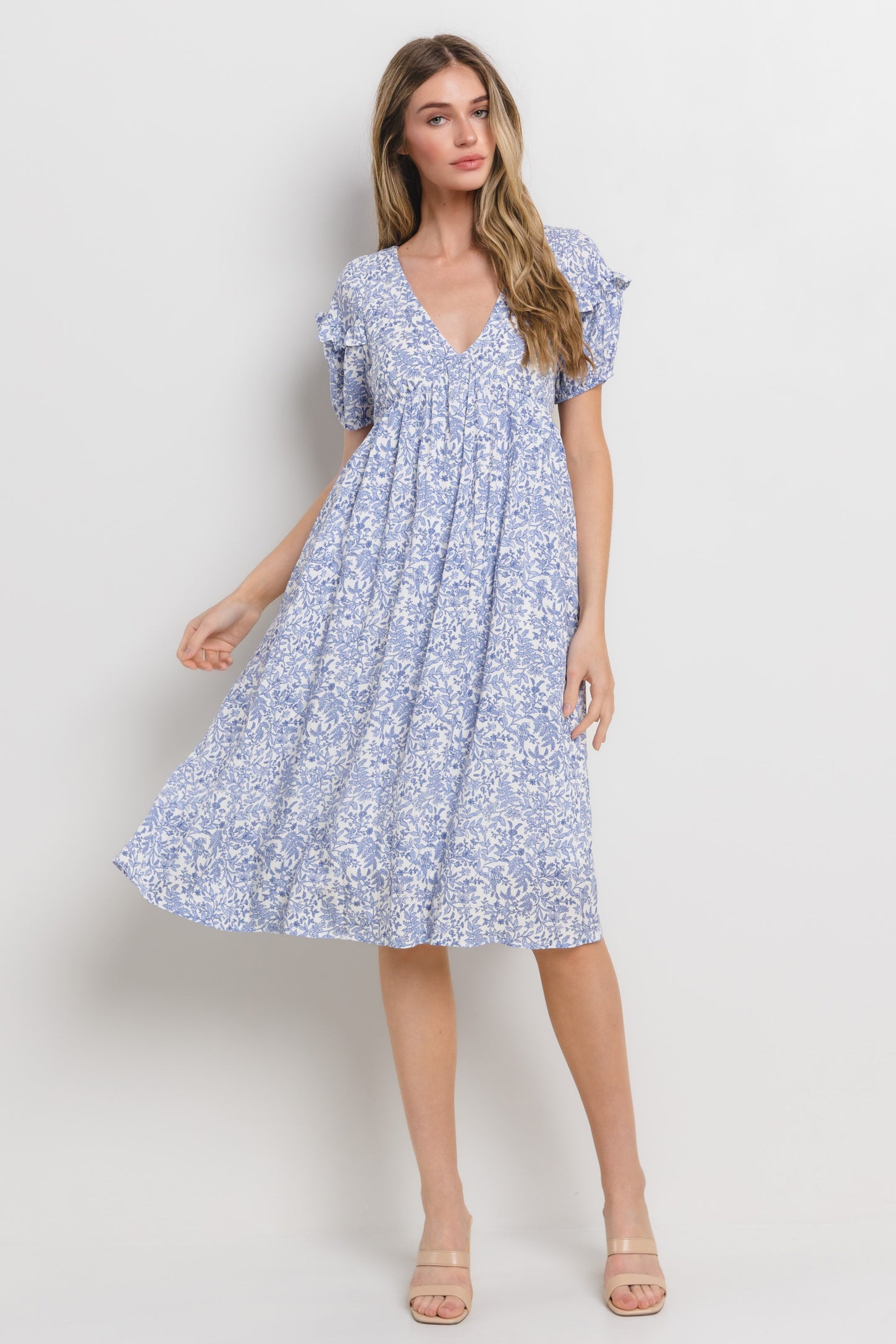 Blue Floral Tie Back Maternity Midi Dress