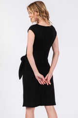 Black Terry Knit Gathered Waist Dress