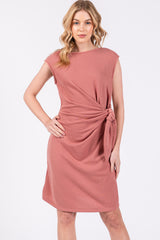 Mauve Terry Knit Gathered Waist Dress