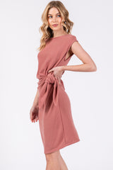 Mauve Terry Knit Gathered Waist Dress