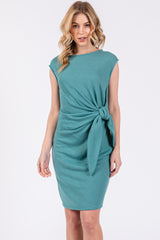 Teal Terry Knit Gathered Waist Dress