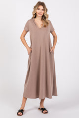 Mocha Fleece Hooded Maternity Midi Dress