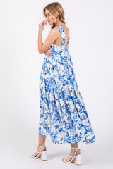 Blue Floral Sleeveless Tiered Maxi Dress