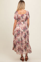 Cream Floral Chiffon Maternity Maxi Dress