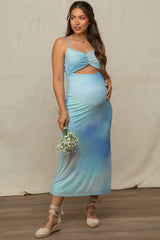 Light Blue Tie Dye Maternity Maxi Dress