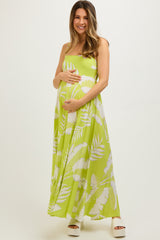 Lime Leaf Print Sleeveless Maternity Maxi Dress