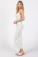 White Ultra Soft Knit Floral Sleeveless Midi Dress