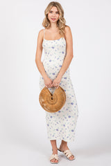 White Ultra Soft Knit Floral Sleeveless Maternity Midi Dress